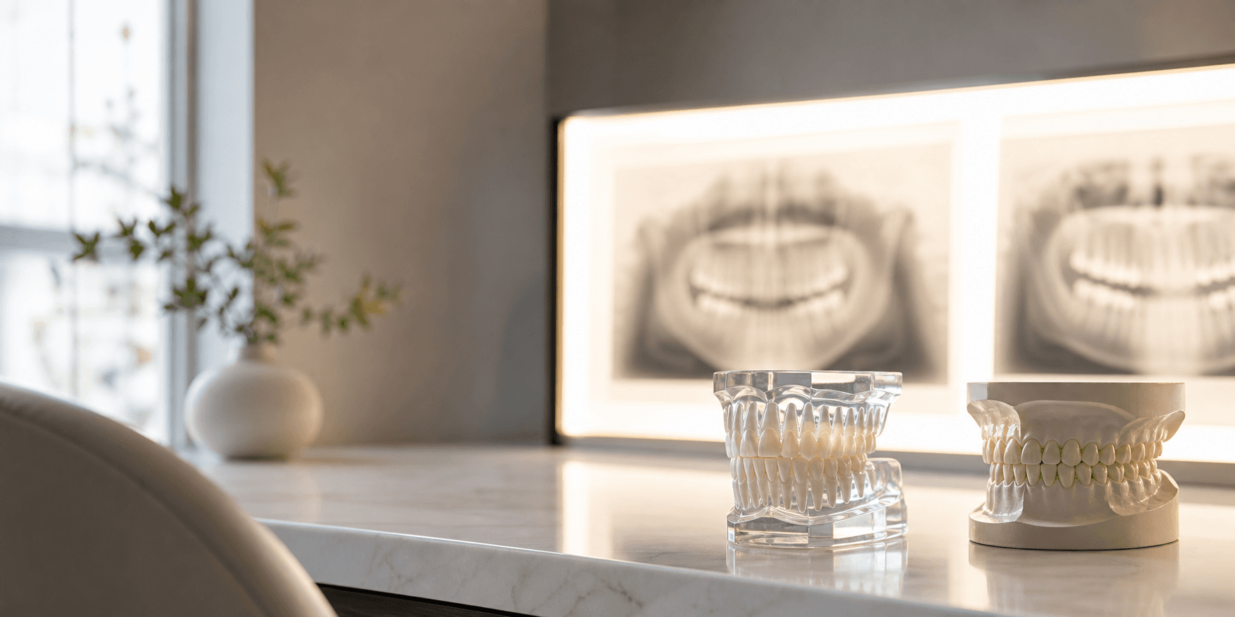Dentist reviewing a tooth X-ray with a patient to explain treatment options