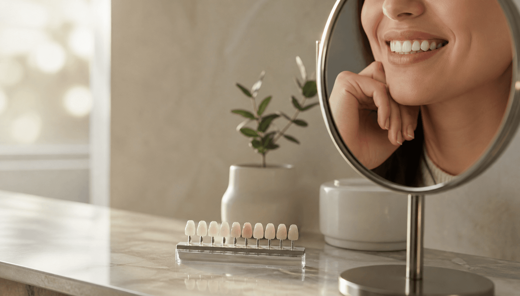 Bright, natural smile used to illustrate teeth whitening results