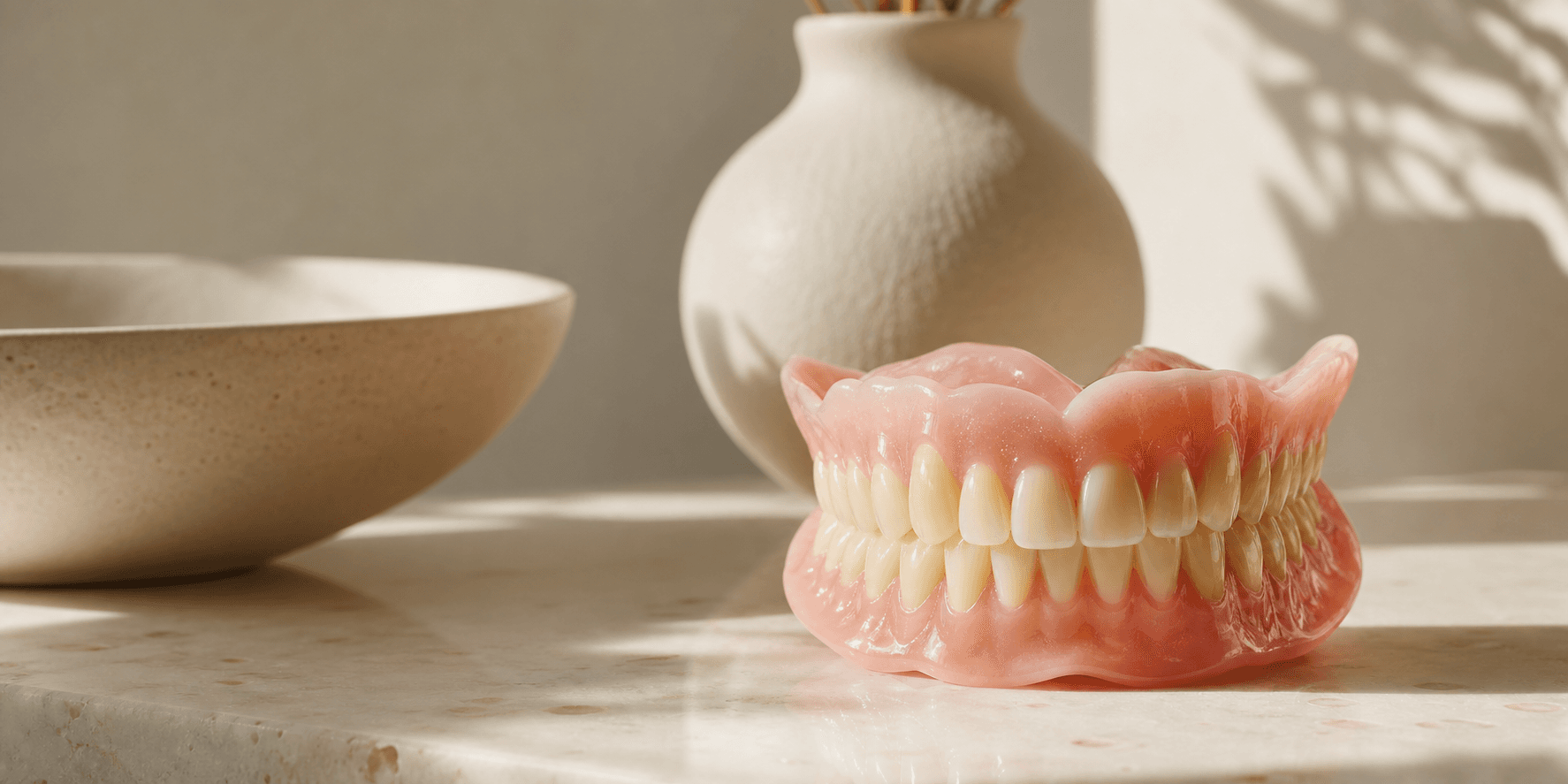 Dentist reviewing a denture fitting with a patient at Cedarbrae Dental Center