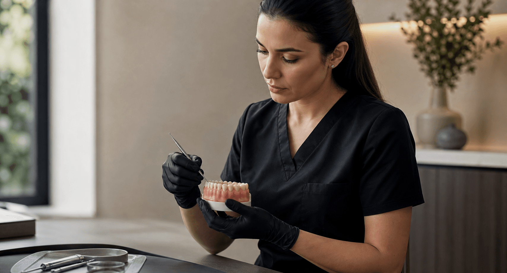 Dentist examining a patient's gums during a periodontal check at Cedarbrae Dental Center